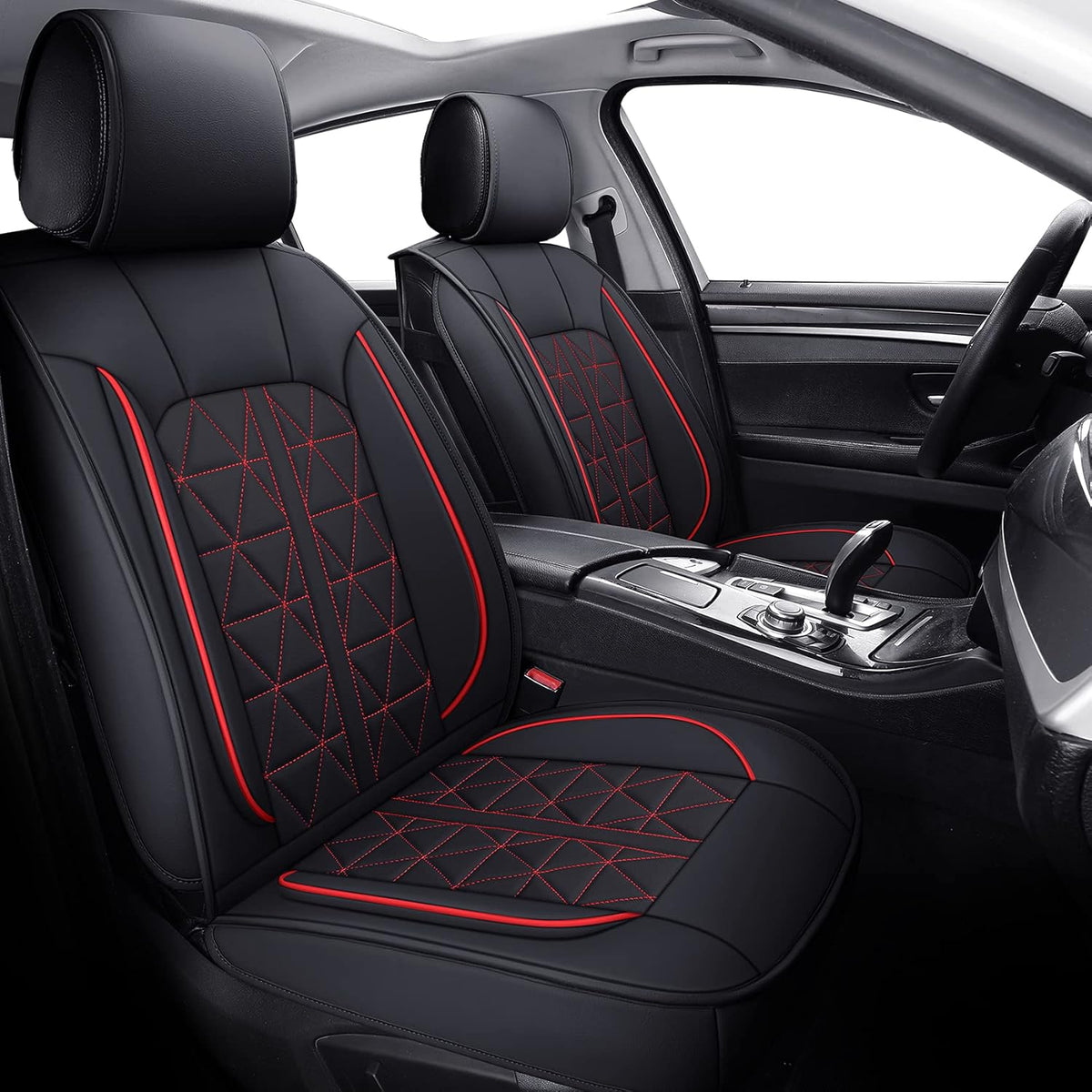 Triangle Black&Red Synthetic Leather Car Seat Cover 5 Seats Full Set V4058