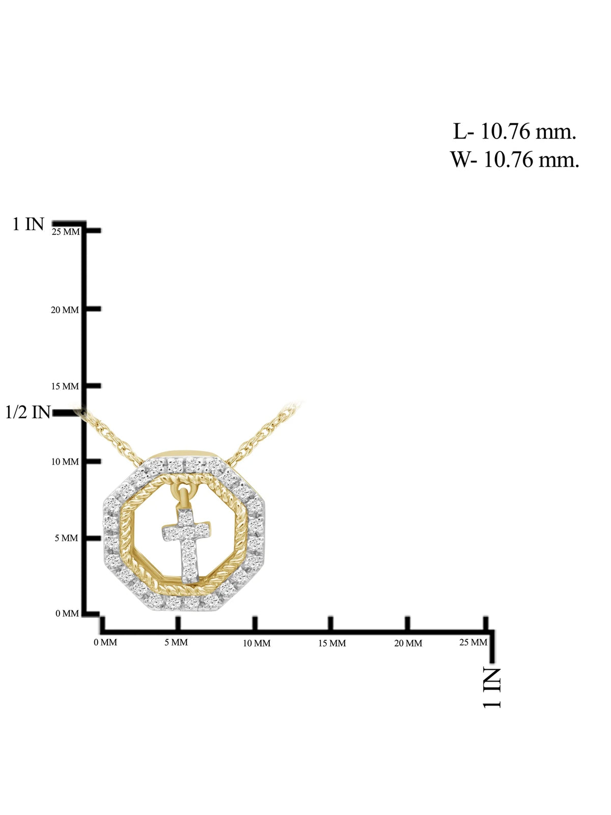 14K Gold Plated Diamond Cross Pendant Necklace with 18” Rope Chain E87575