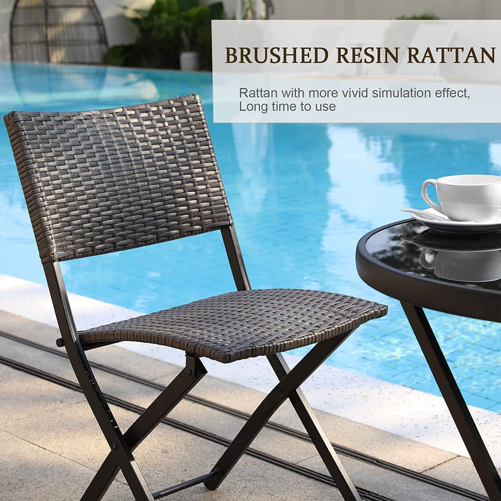 3 Pieces Wicker Patio Bistro Set with Folding Round Table and Chairs Q517
