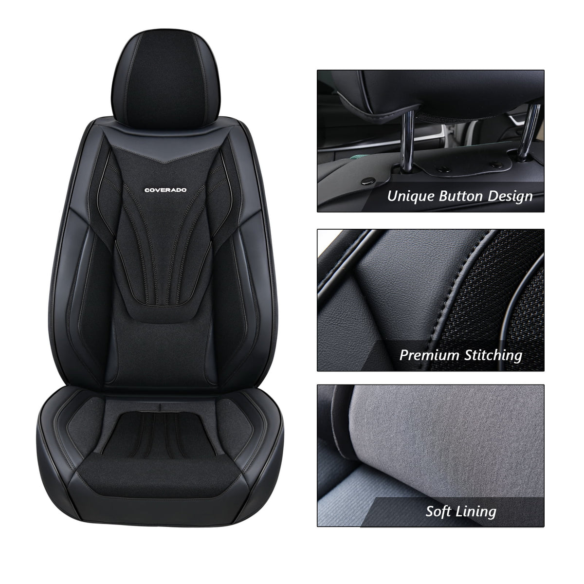 Black 5 Seats Breathable Car Seat Covers Full Set U54796