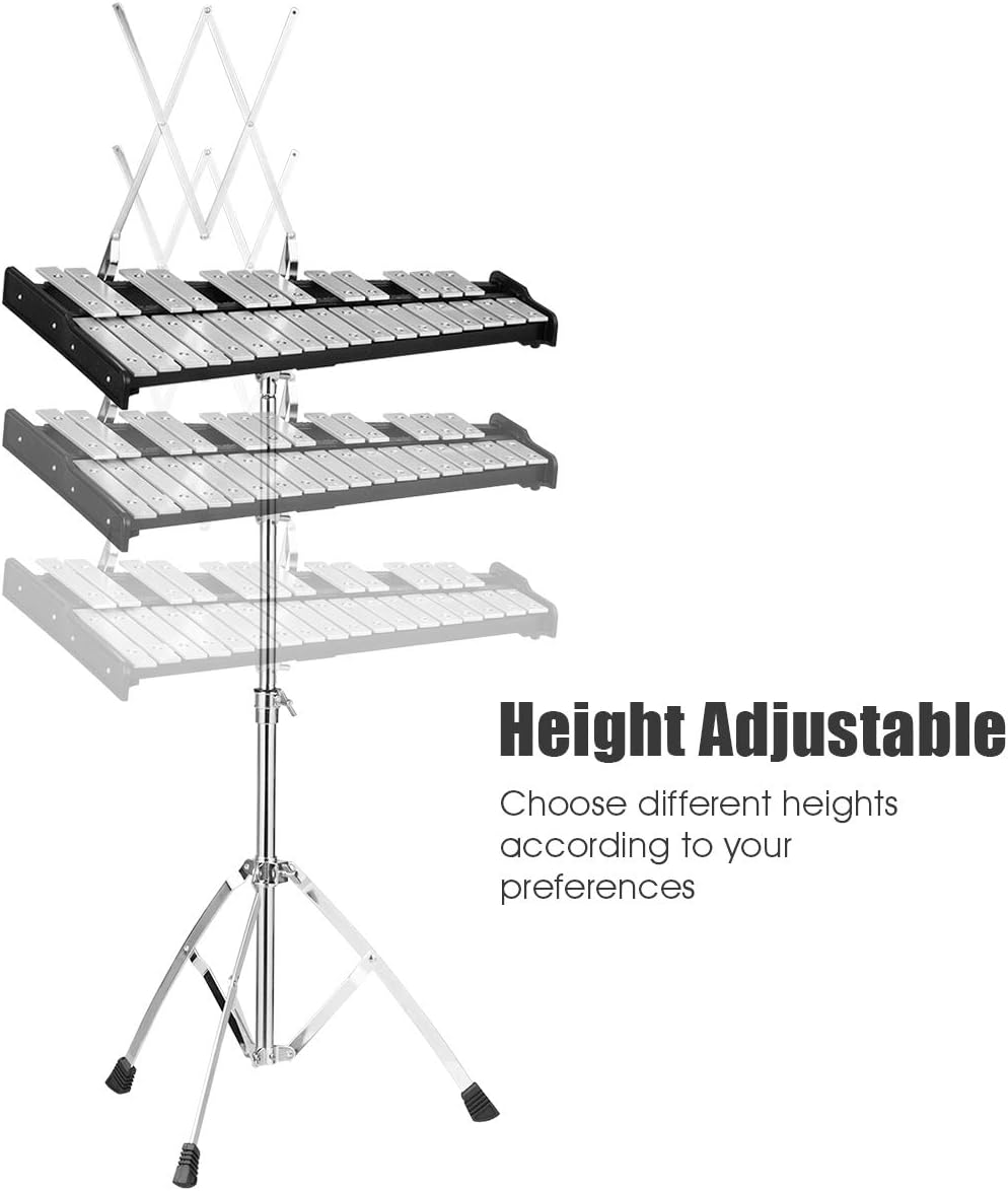 Glockenspiel Bell Kit 30 Notes with Frame, Music Stand, Practice Pad, Bell Mallets, Wooden Drumsticks, Carrying Bag H976468