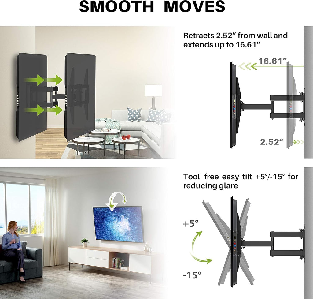 Full Motion TV Wall Mount for 37-75 inch TV, Up to 132lbs, Dual Articulating Arms, Max VESA 600x400mm, Pack of 2 X864