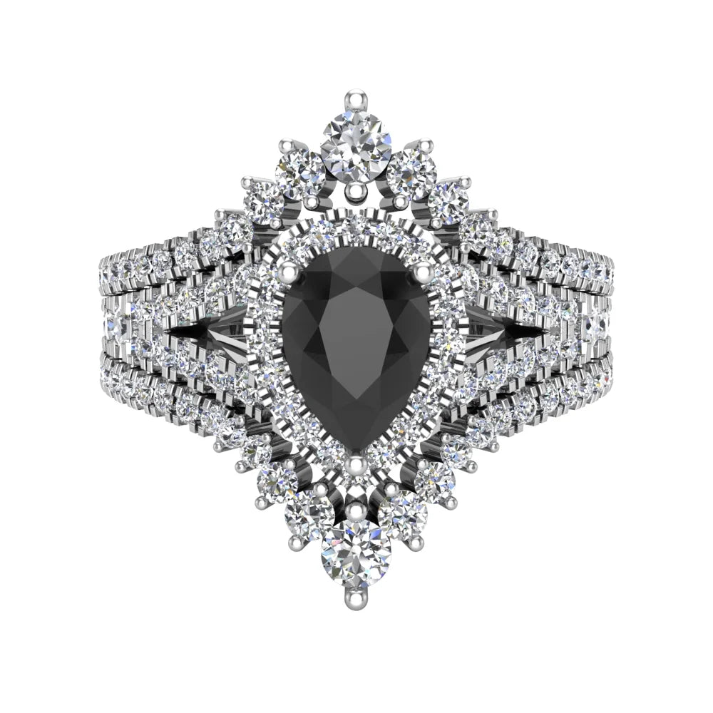 14K White Gold Black Diamond Wedding Ring Set W9344