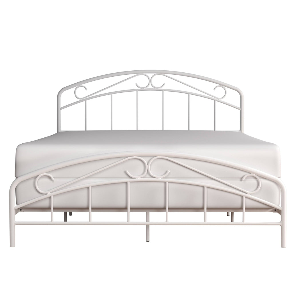 Metal Full Bed with Arched Scroll Textured White C373172