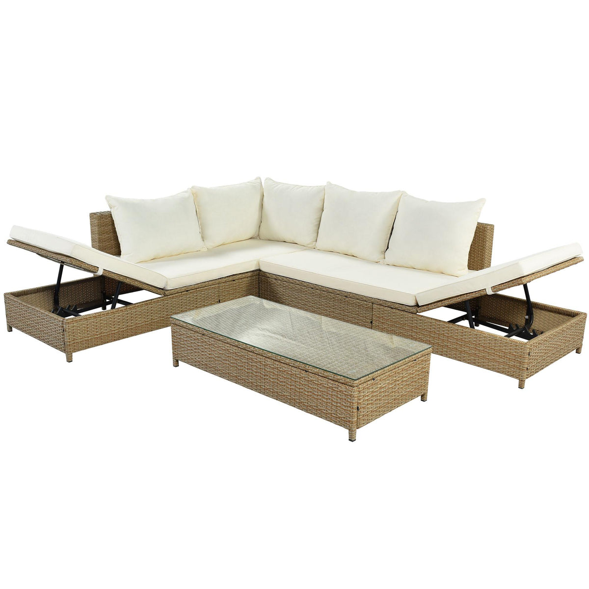 6 Seat PE Rattan Sectional Sofa Set with Adjustable Chaise N618