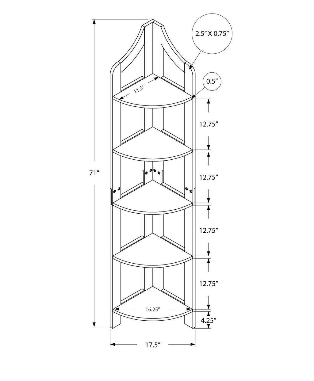 Corner Accent Shelf Bookcase V3745