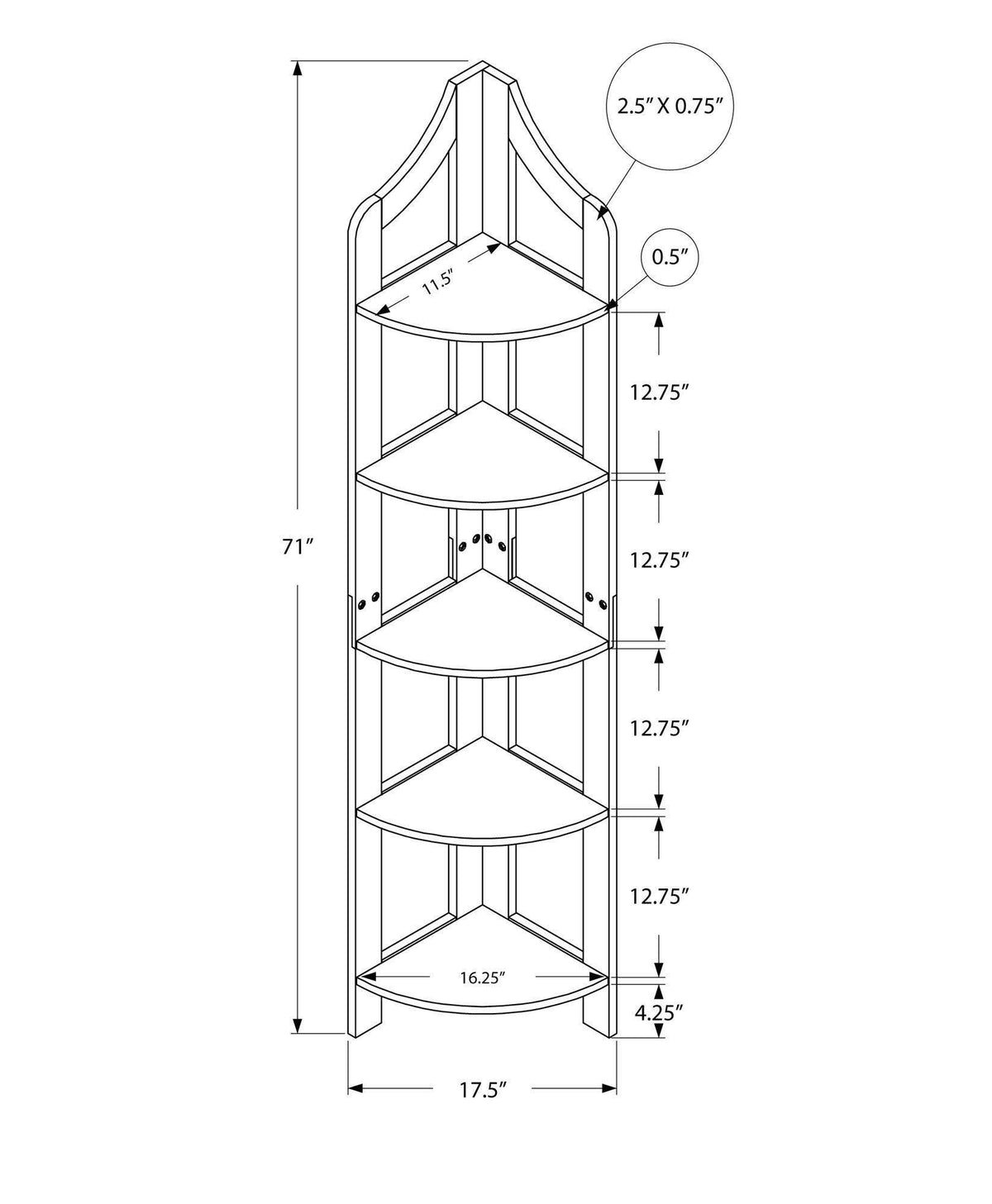 Corner Accent Shelf Bookcase V3745