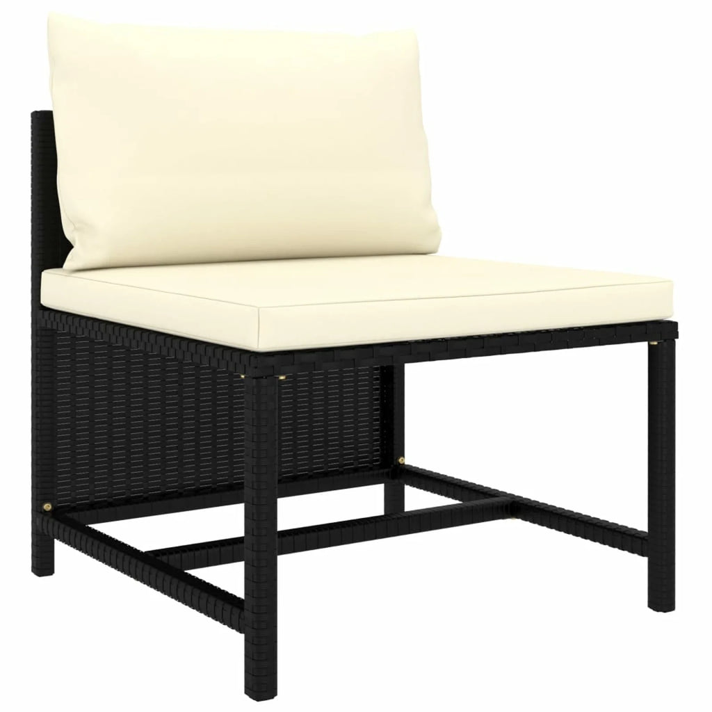 3 Piece Black Poly Rattan Garden Sofa Set with White Cushions and Footrest S83519