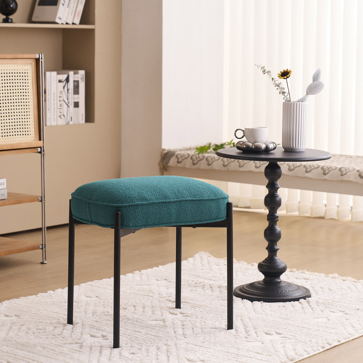 Pine Green Boucle Vanity Stool Ottoman W48103