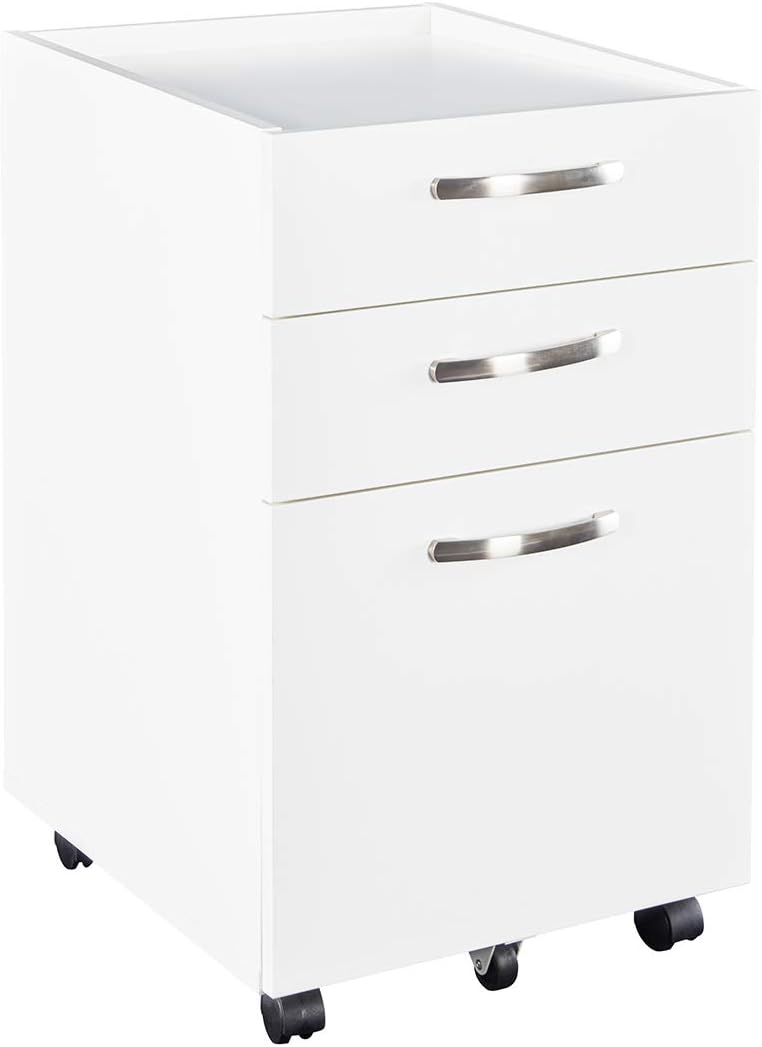 Black 3 Drawer Mobile File Cabinet Wood Rolling File Pedestal Cabinet V201541
