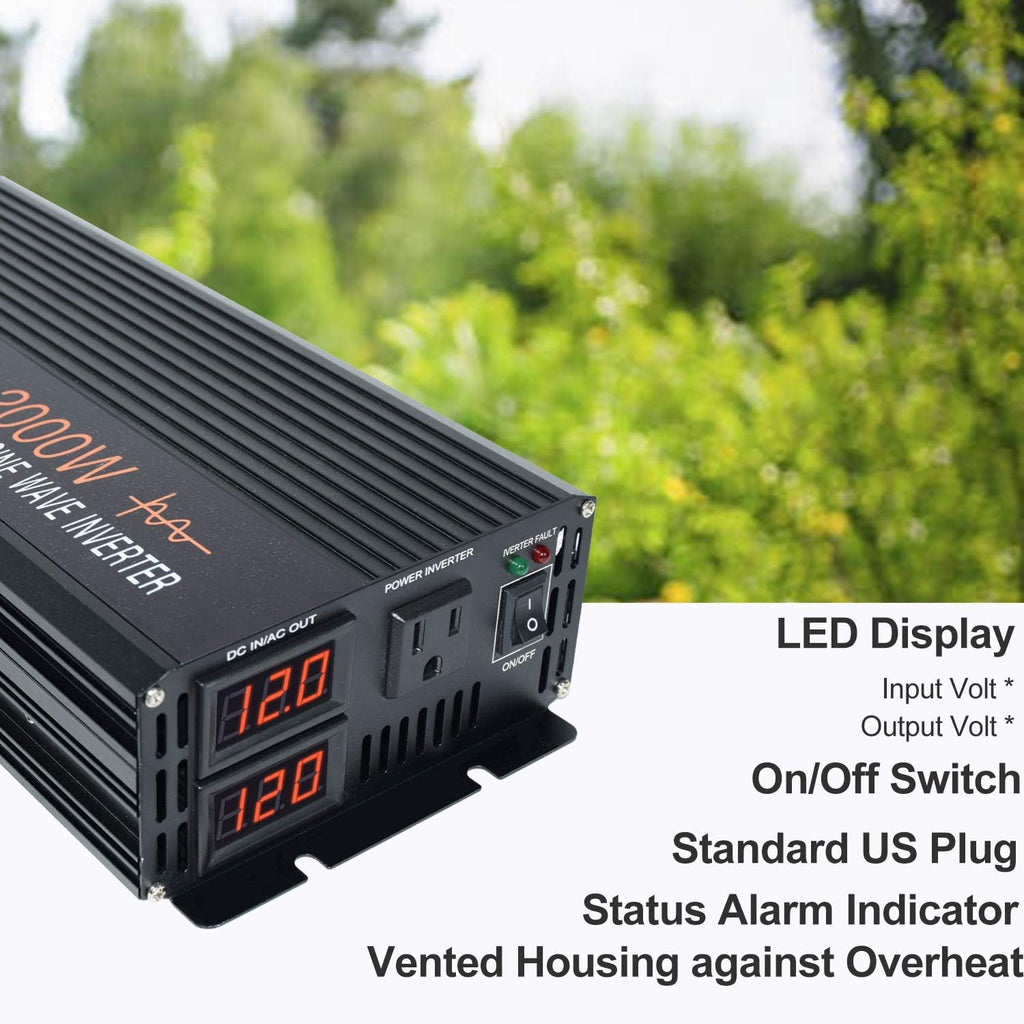 2000W Pure Sine Wave Power Inverter 12V DC to AC 110V 120V Surge 4000 Watt with LED Display Q69388