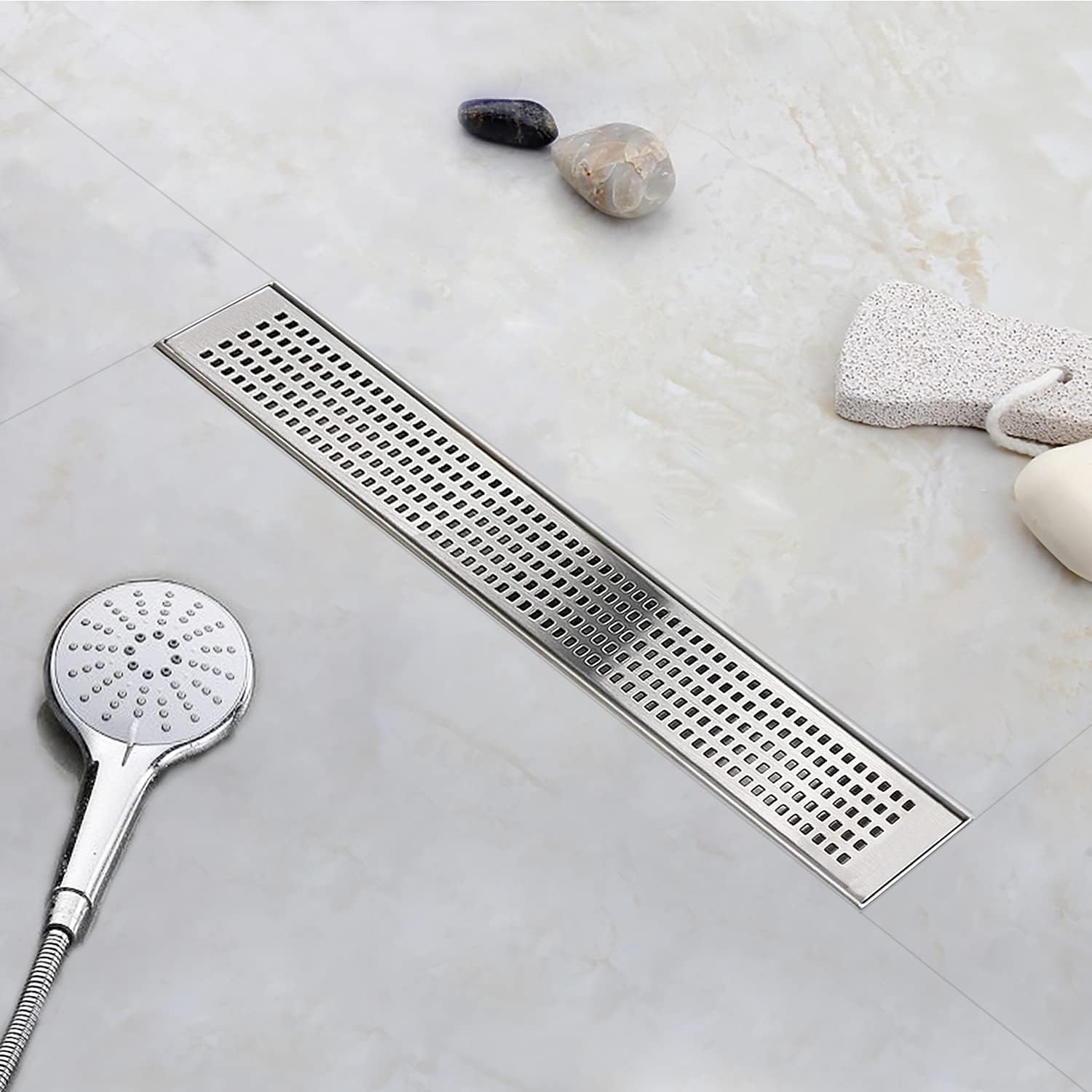 24 inch 304 Stainless Steel Linear Shower Drain with Grid Cover, Pack of 2 I26797
