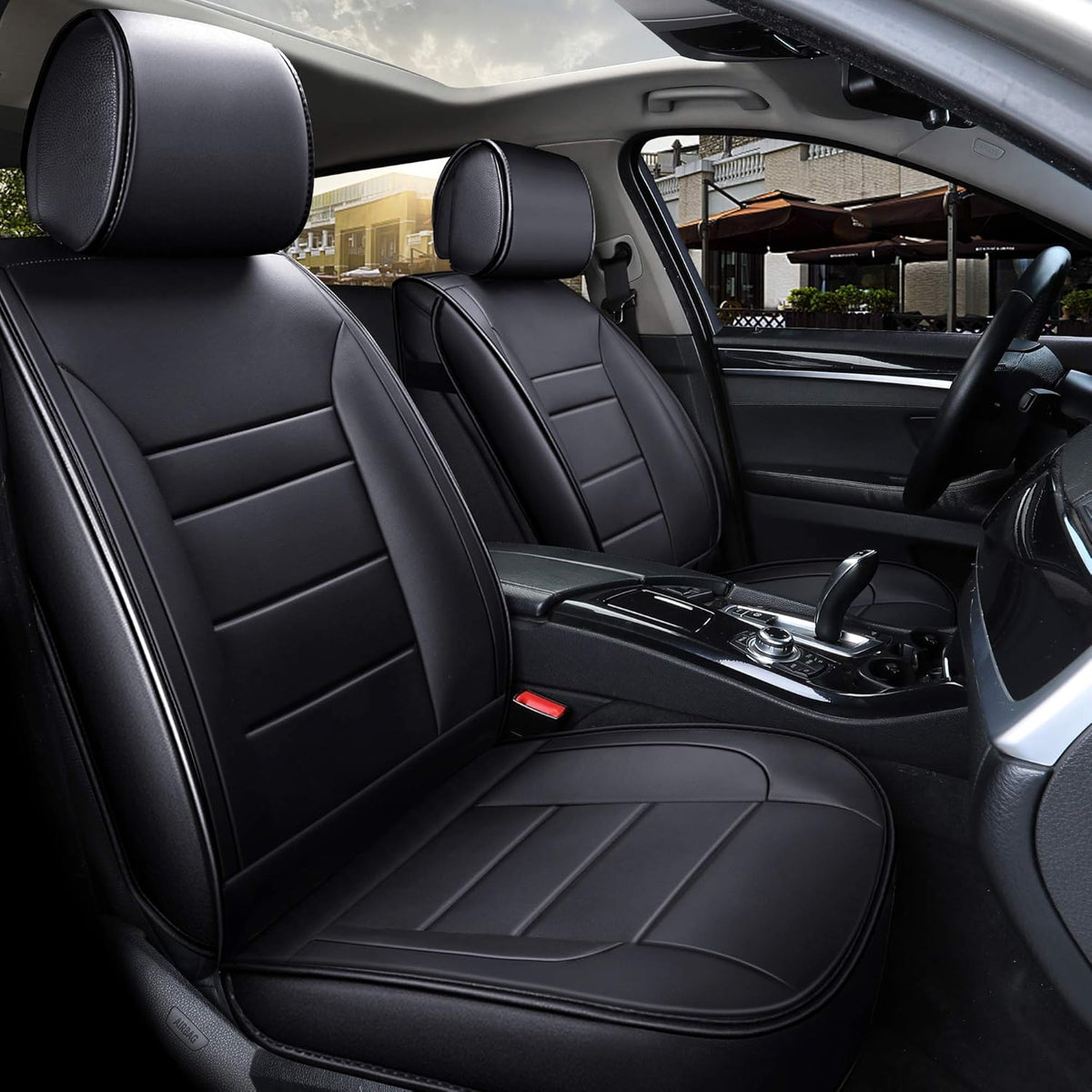 Triangle Black&Red Synthetic Leather Car Seat Cover 5 Seats Full Set V4058