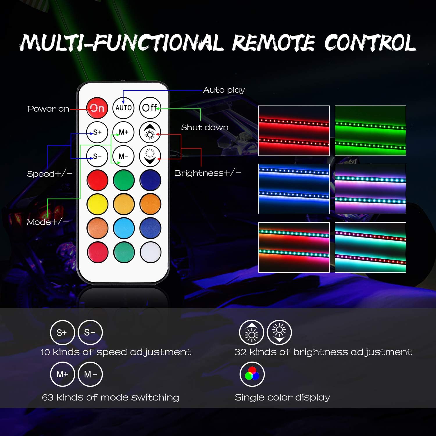 2PCS 5FT LED Whip Lights with RF Remote for ATV UTV G833