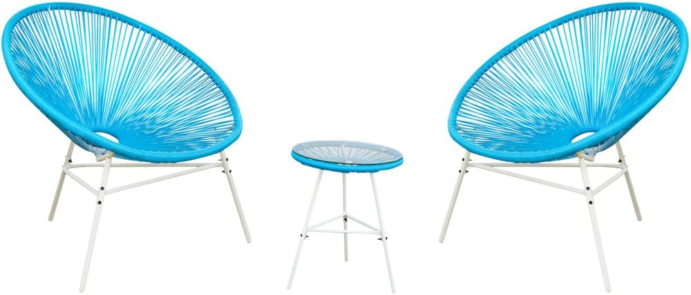Blue 3 Piece Bistro Set with Glass Top Table O725370