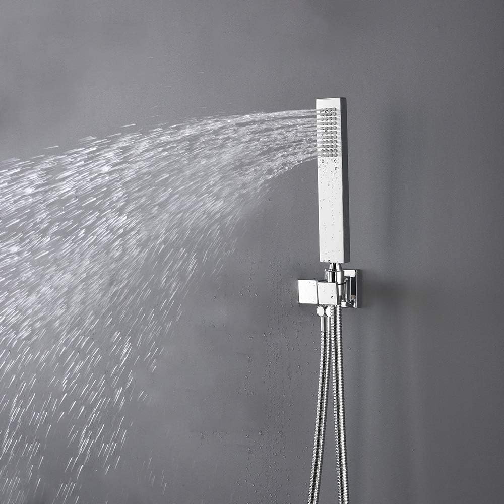 16 Inch LED Rain Shower System with Body Jets, Polished Chrome Brass Ceiling Mounted Shower Faucet Combo S7759
