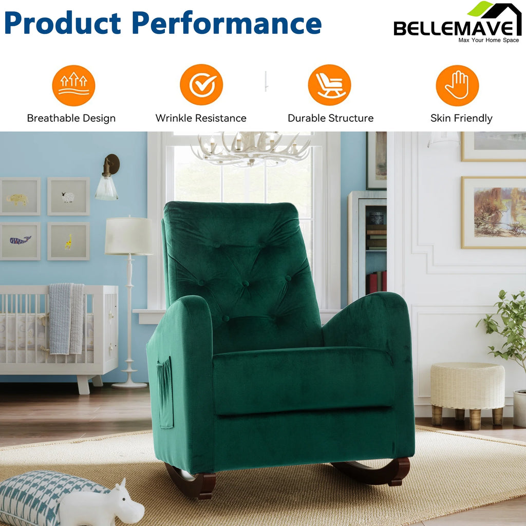 Green Velvet Upholstered Rocking Chair E3043