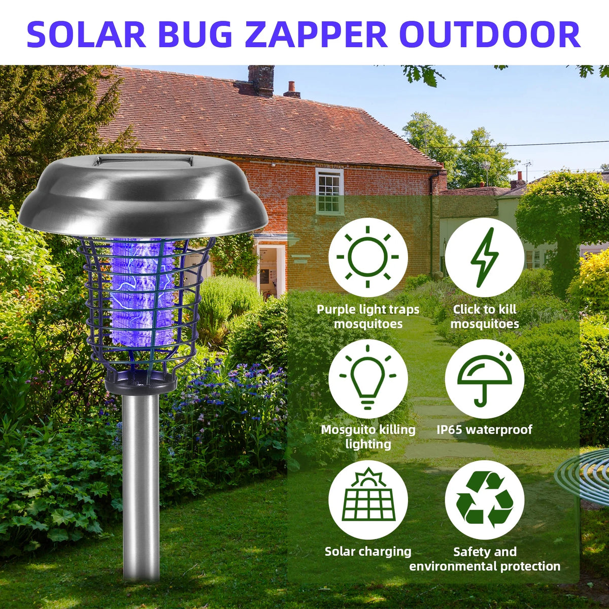 2 Pack Solar Bug Zapper Outdoor Mosquito Killer 2 in 1 Waterproof Y680450