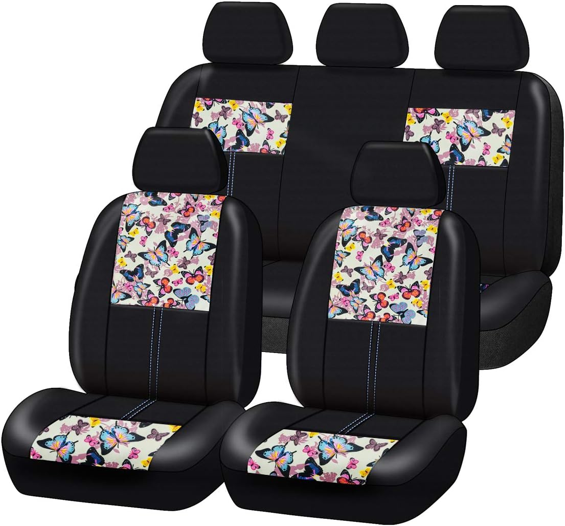 Butterfly Leather Car Seat Covers Full Set (Dark Blue) G33790