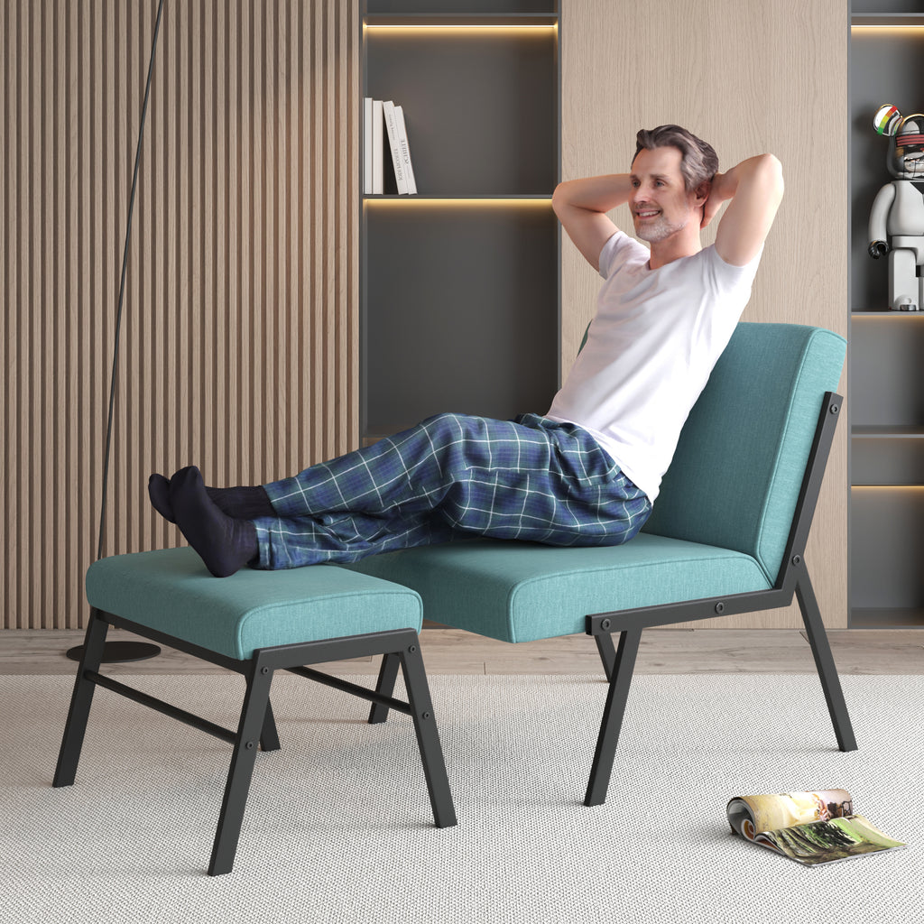 Green Linen Accent Chair with Ottoman U519794