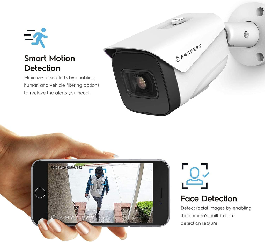 4K AI POE Bullet IP Camera, 98ft Night Vision, 2.8mm Lens, IP67 Weatherproof, White B314624