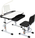 80CM Hand-cranked Lifting Top Can Tilt Children Learning Table and Chair Black with Reading Stand Desk Lamp E33418