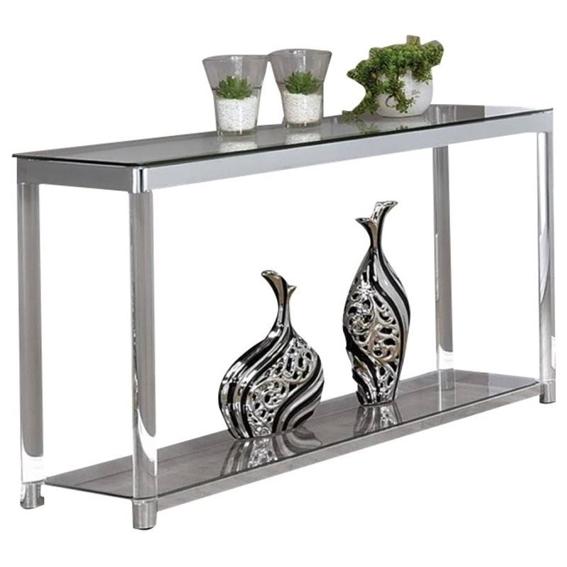 1 Shelf Glass Top Console Table in Chrome and Clear Acrylic G153