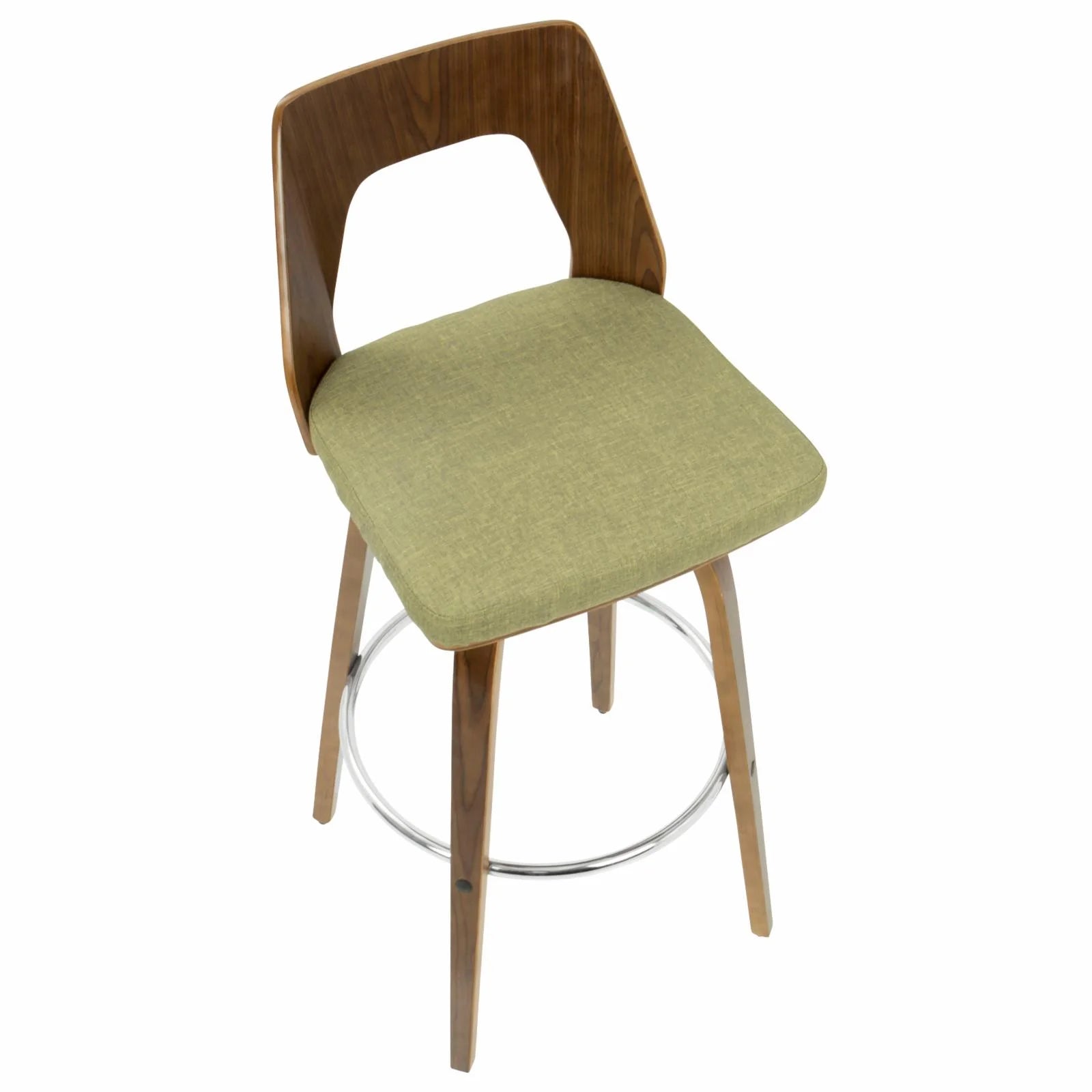 30" Mid-Century Modern Fixed Height Barstool With Swivel In Walnut And Green Fabric - Set Of 2 K6449
