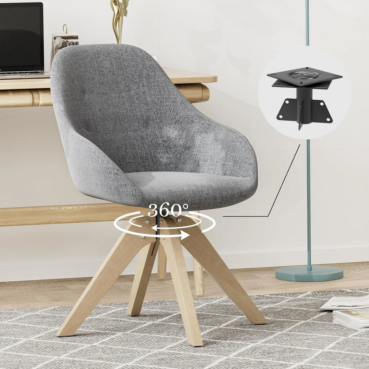 Grey Swivel Accent Chair with Solid Wood Legs B76729