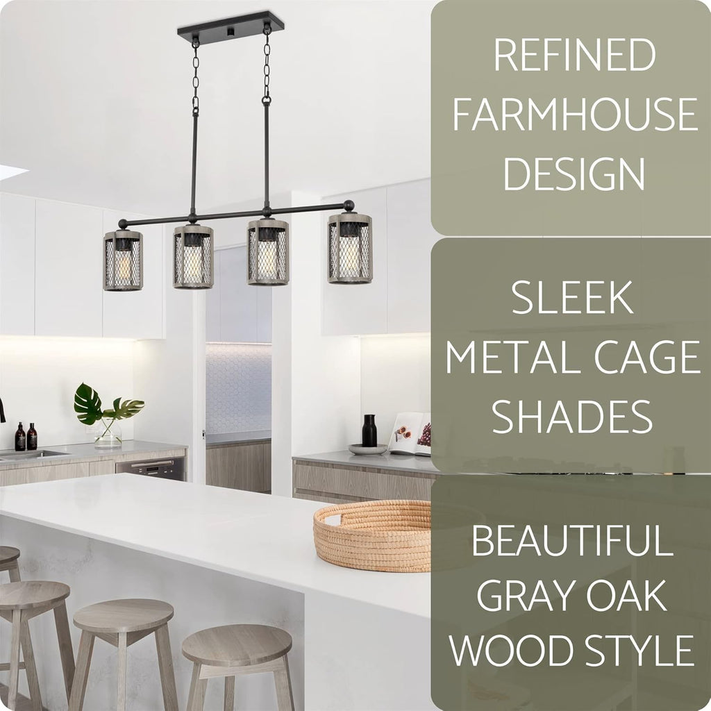 4-Light Modern Farmhouse Island Light with Metal Cage Shades R830