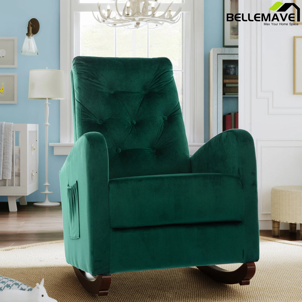 Green Velvet Upholstered Rocking Chair E3043