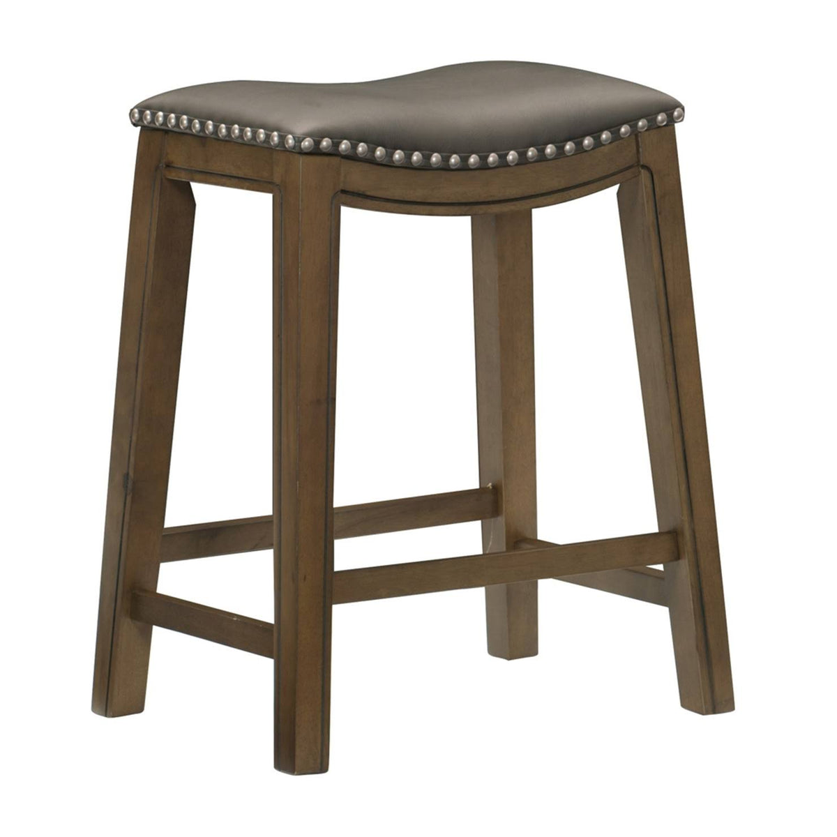 24x22 Counter Height Wooden Saddle Seat Barstool, Gray Brown (2 Pack) G4131