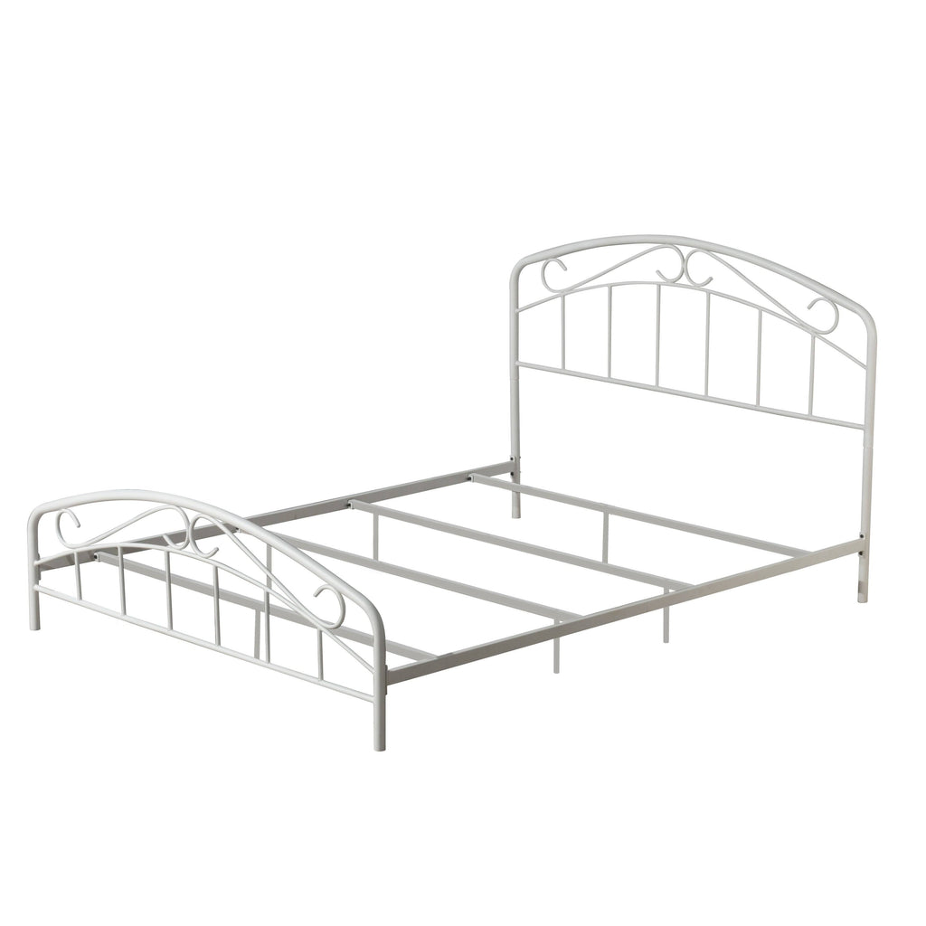 Metal Full Bed with Arched Scroll Textured White C373172