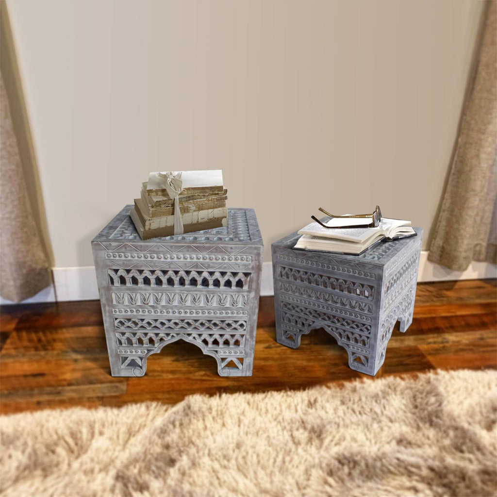 Set of 2 Washed White Mango Wood Stool Q80132