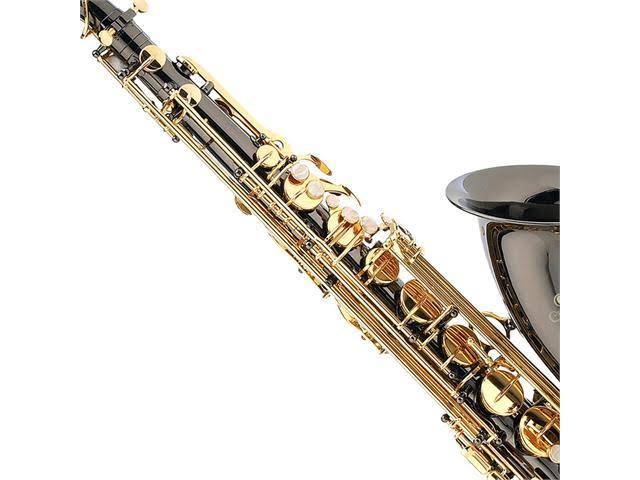 Black Nickel Plated and Gold Keys B Flat Tenor Saxophone with Case, Mouthpiece, 10 Reeds Y6743