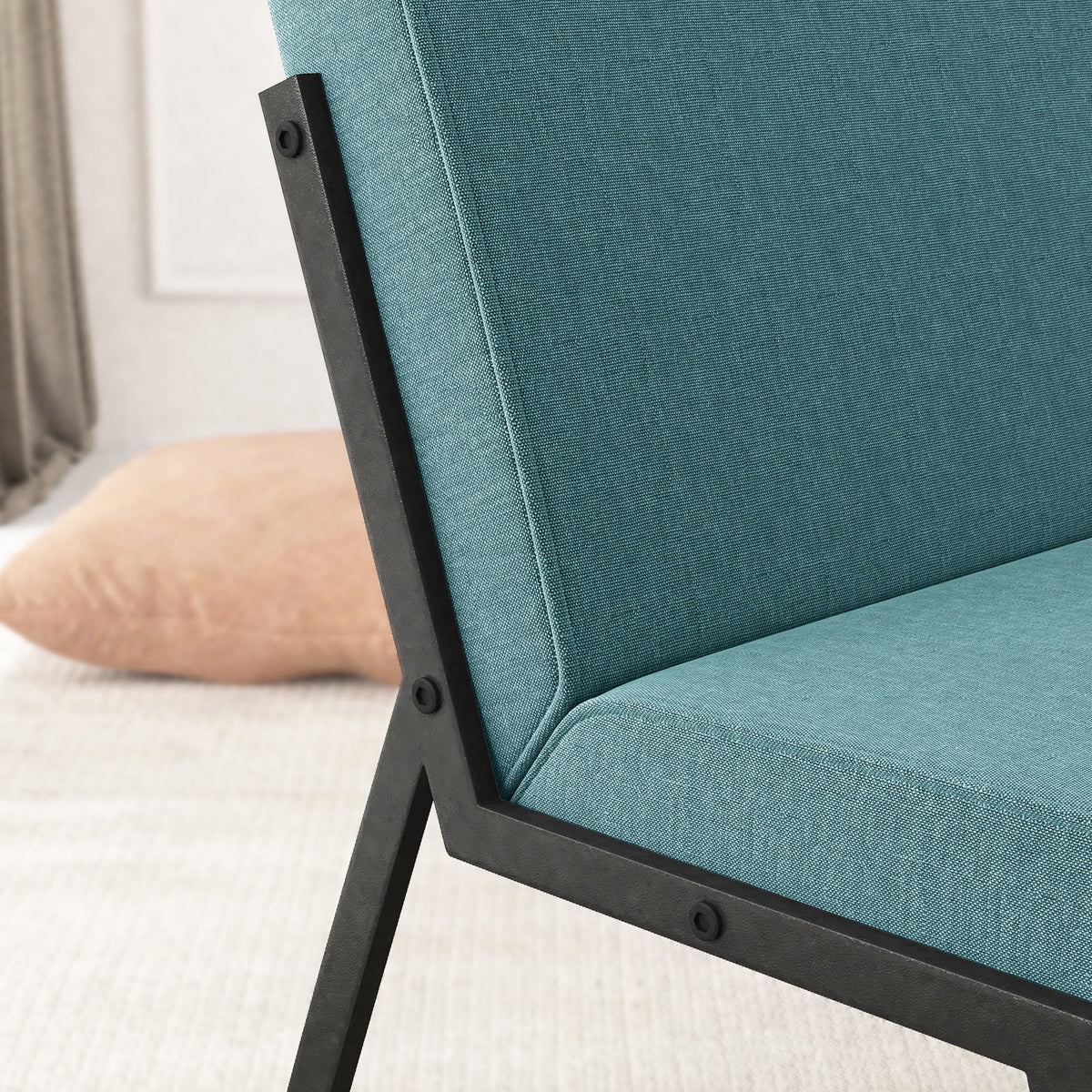 Green Linen Accent Chair with Ottoman U519794