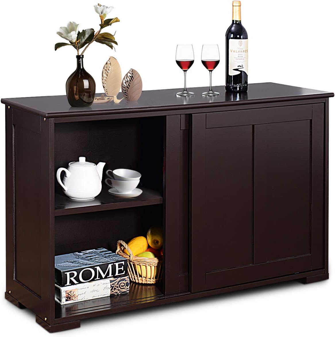 Espresso Wooden Sideboard with Sliding Door J340249