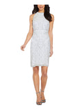 White Beaded Sequined Sleeveless Halter Sheath Dress R4831