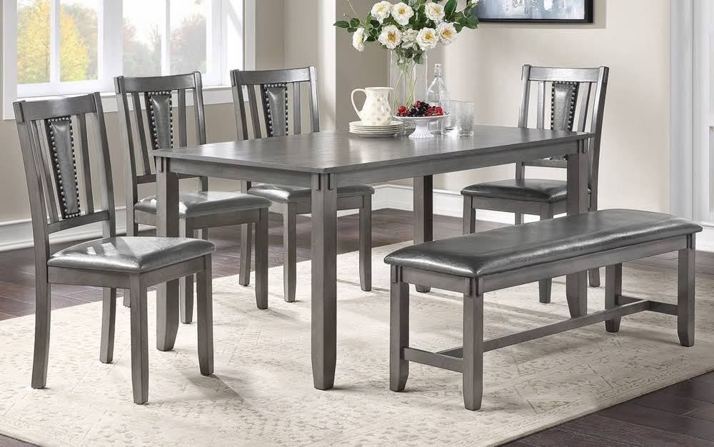6-Pc Grey Wood/PU Leather Dining Set Y293705