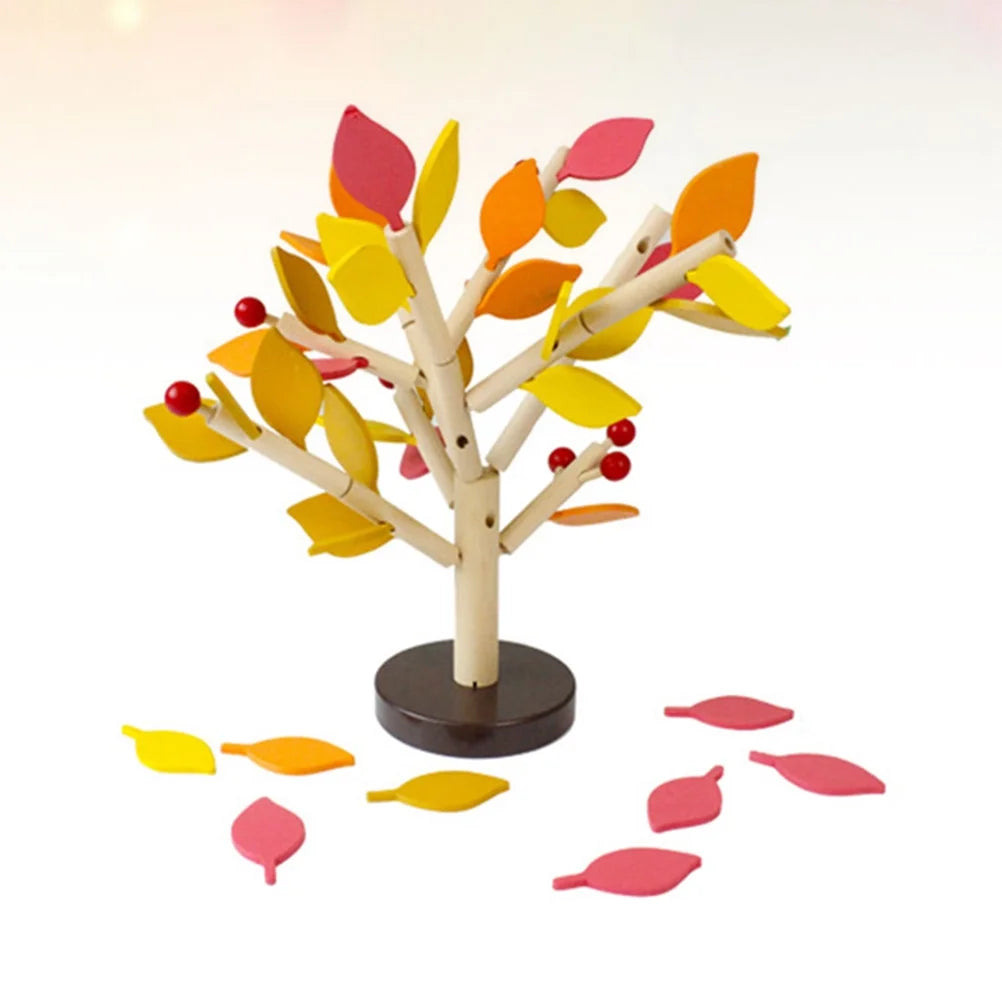Creative Wooden Tree Blocks with Leaves 3D Building Set Toy Y8130
