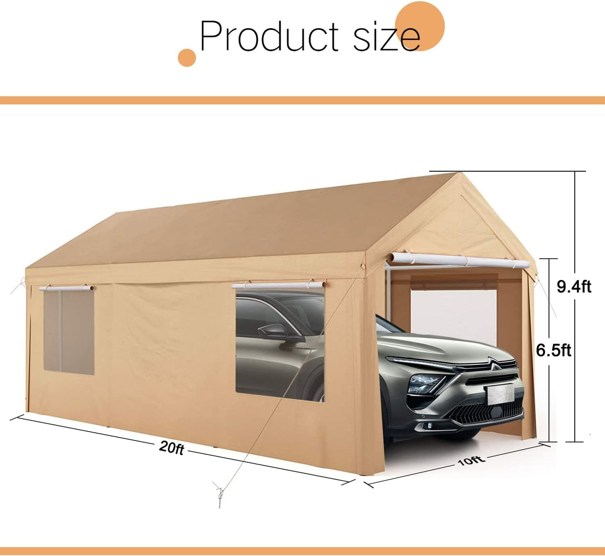 Heavy Duty Carport with Removable Sidewalls & Doors, Rolling Curtain and Doors W524839