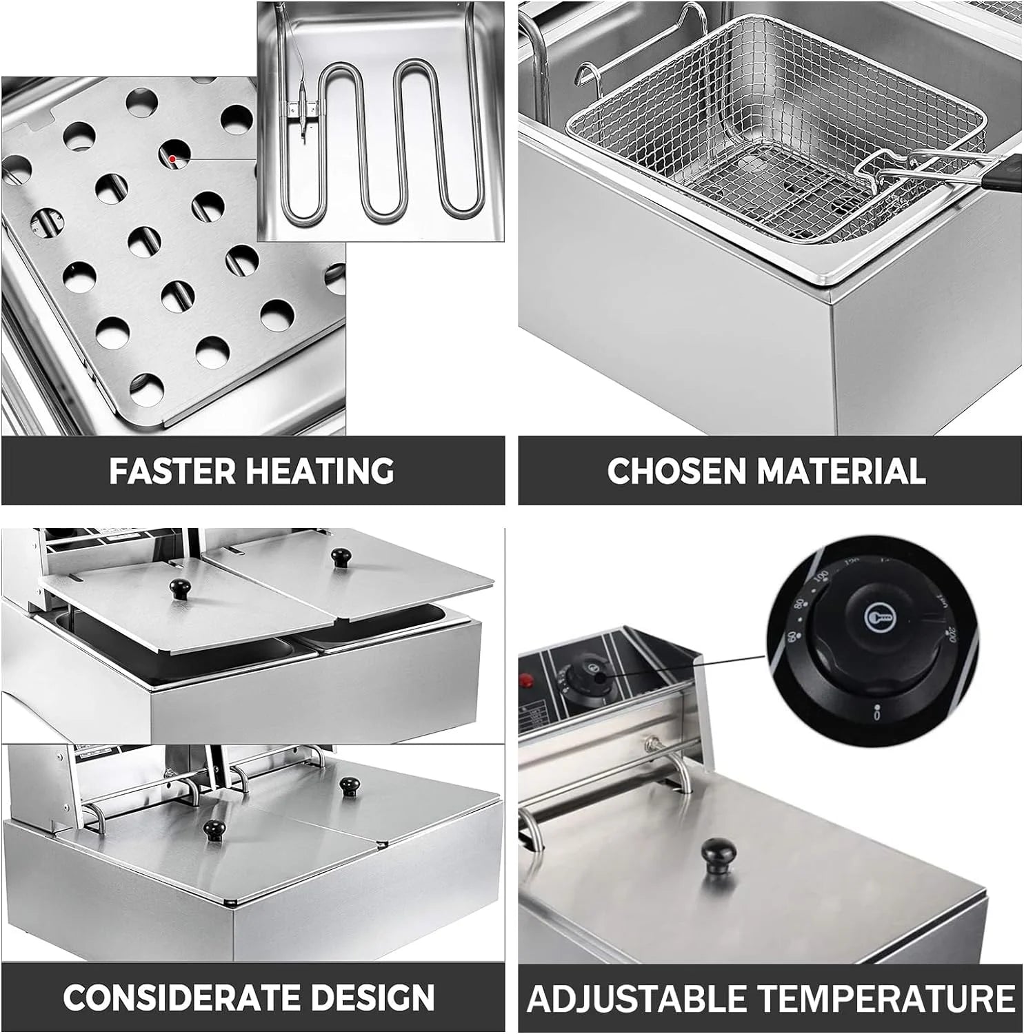 6 L Stainless Steel Electric Deep Fryer with Basket and Lid S99649