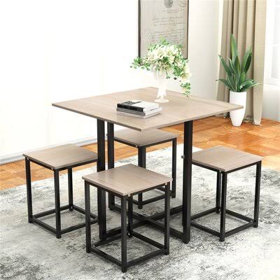 5 - Piece Dining Set Table Base Color: Black, Chair Color: Oak/Black I92235