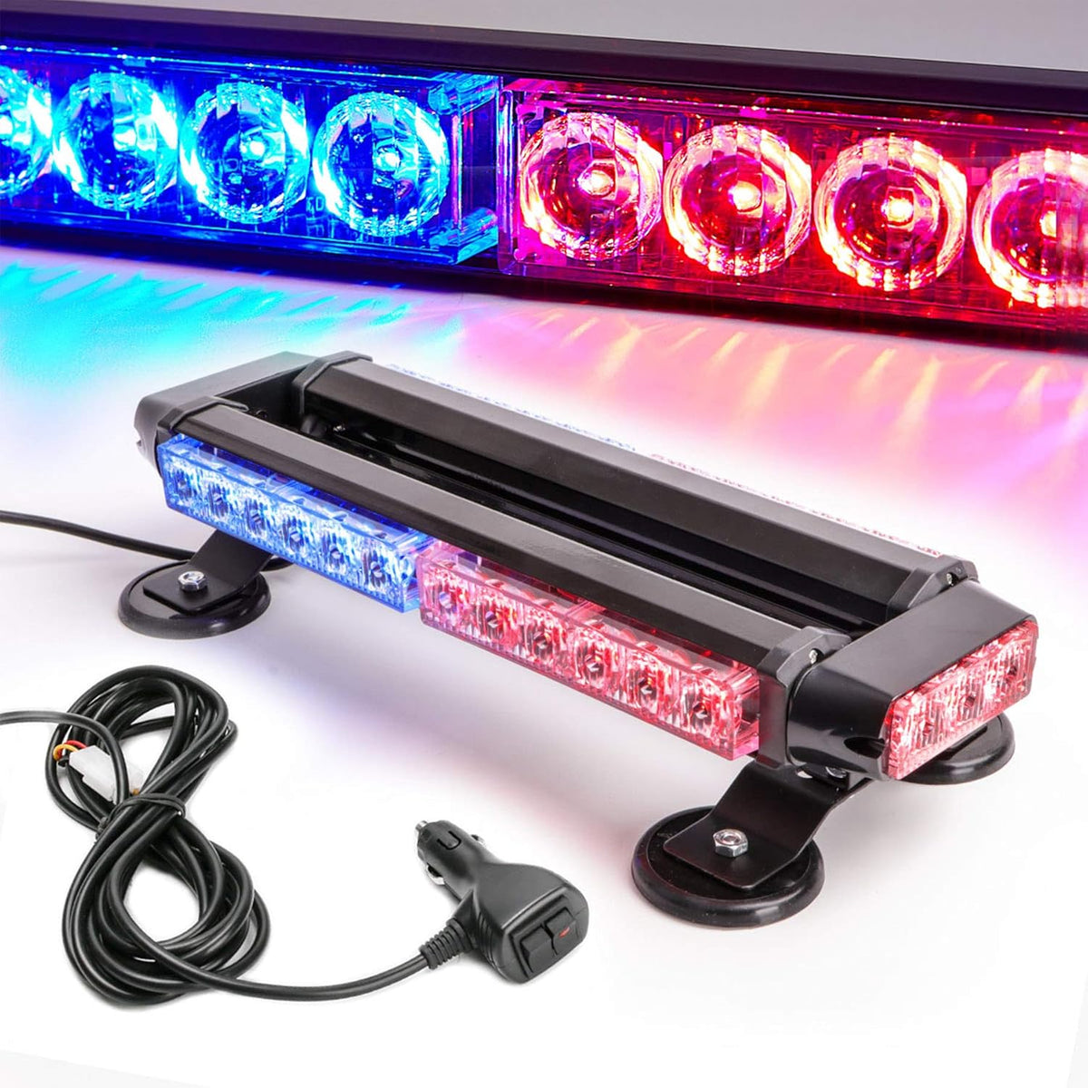 Amber 30 LEDs Safety Strobe Light Bar with Magnetic Base, Yellow, 12-24V/30W, Pack of 2 V224498