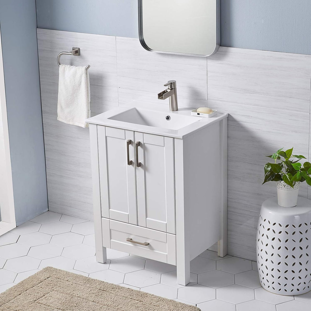 White 24 inch Bathroom Vanity with Sink P5694