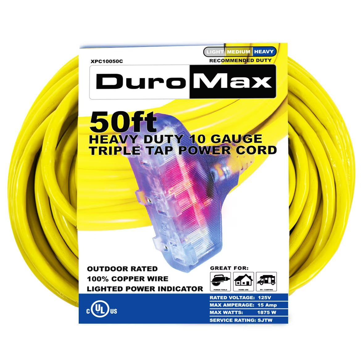 50-Foot 10 Gauge Triple Tap Extension Power Cord E8741