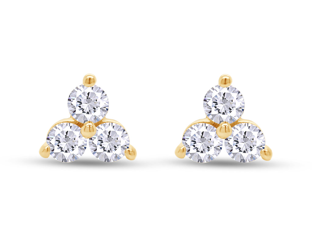 1/2 Carat Round Cut Lab Created Moissanite Three Stone Cluster Stud Earrings In 14k Yellow Gold Over Sterling Silver A9488