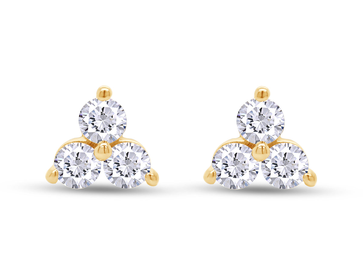 1/2 Carat Round Cut Lab Created Moissanite Three Stone Cluster Stud Earrings In 14k Yellow Gold Over Sterling Silver A9488