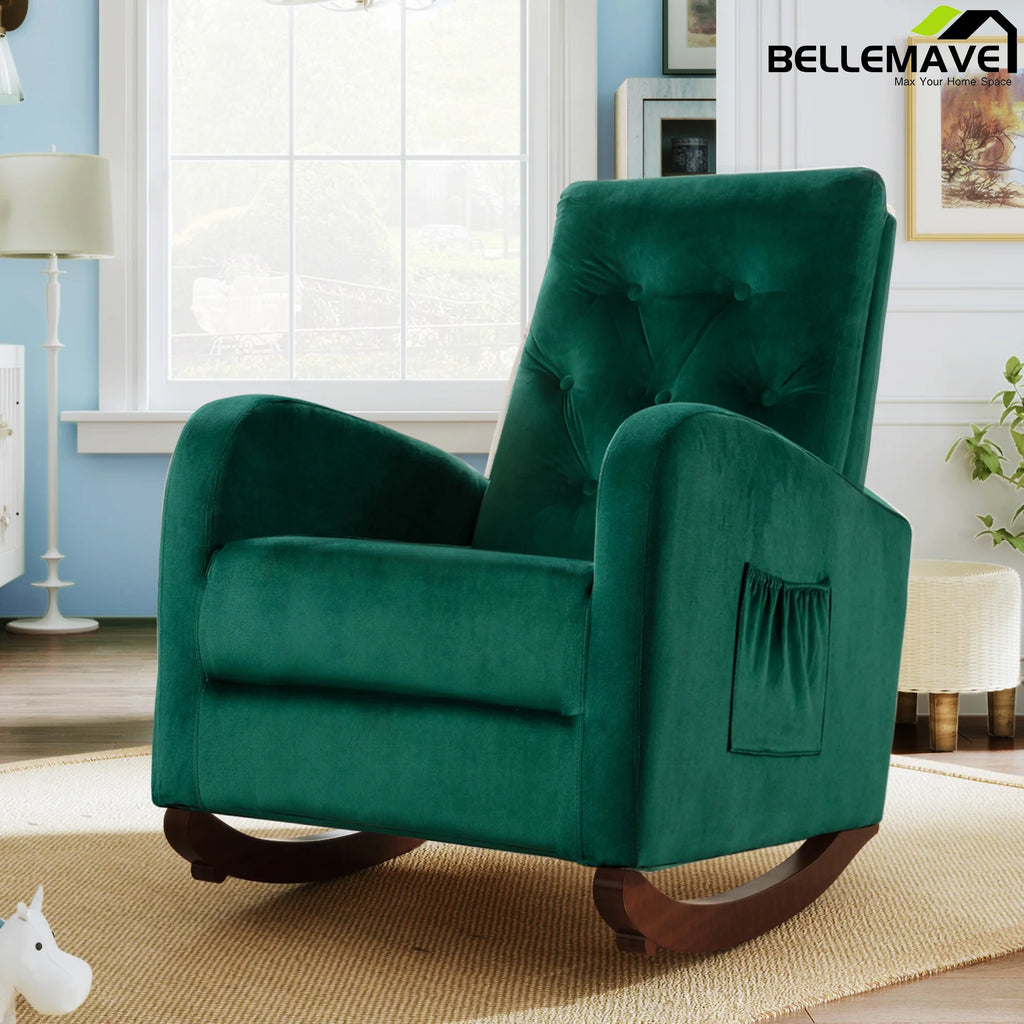 Green Velvet Upholstered Rocking Chair E3043