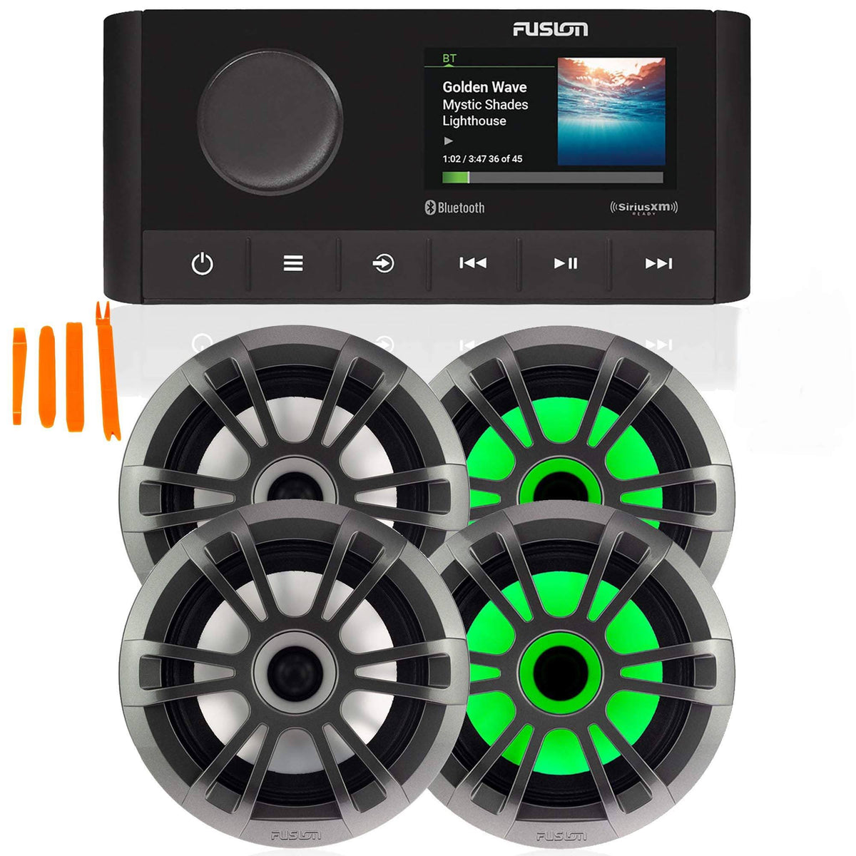 Marine AM/FM/BT Stereo with 2 Pair 6.5" Shallow Mount RGB Speakers A542217